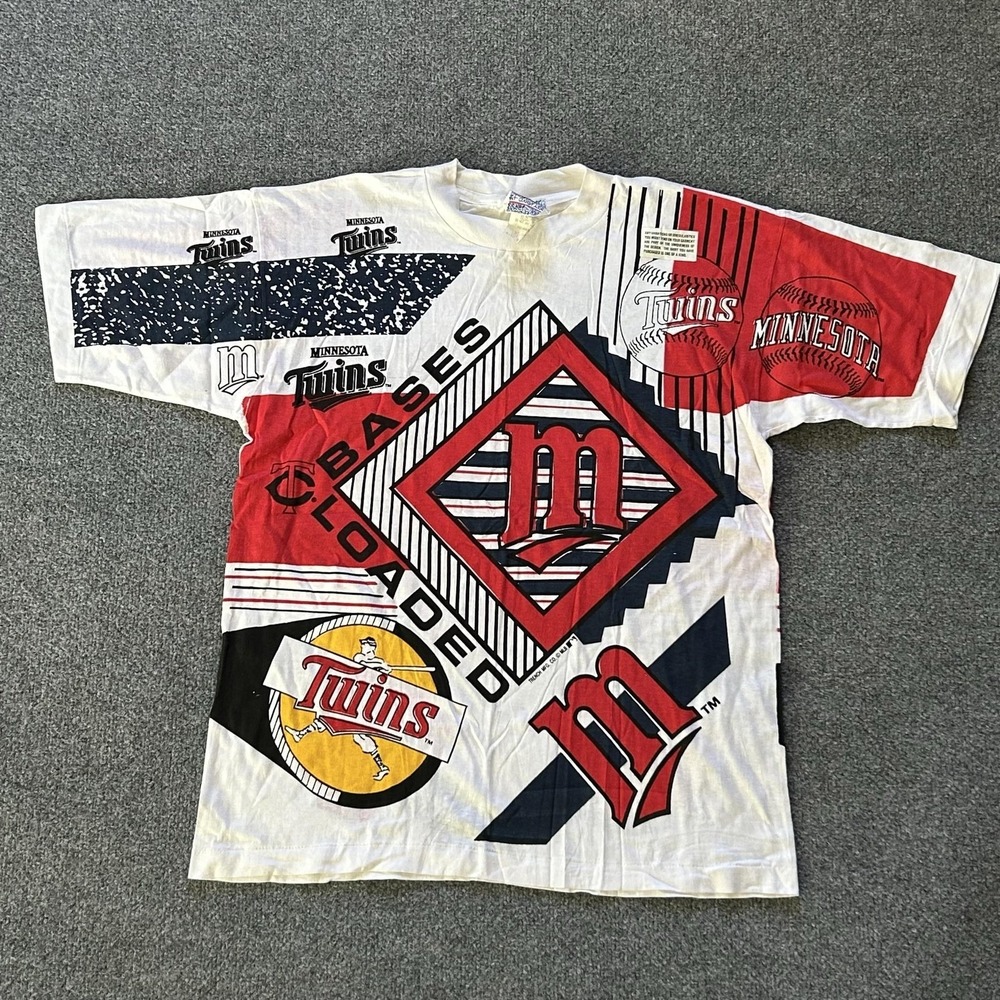 Vintage Minnesota Twins Shirt Mens XL MLB America's Bases Loaded 90s‎ AOP SS